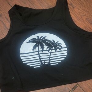 Black and white palm tree crop top